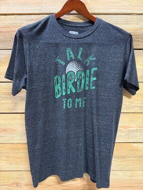 State of Mind Dark Gray Tee with Green 'Talk Birdie To Me' Graphic, Size Large